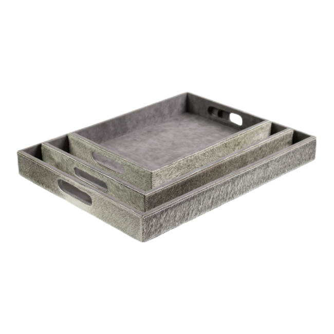 Mars & More dienbladen koehuid rechthoek grey (set of 3)