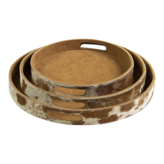 Mars & More dienbladen koehuid rond bruin/wit (set of 3)