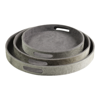 Mars & More dienbladen koehuid rond grijs (set of 3)