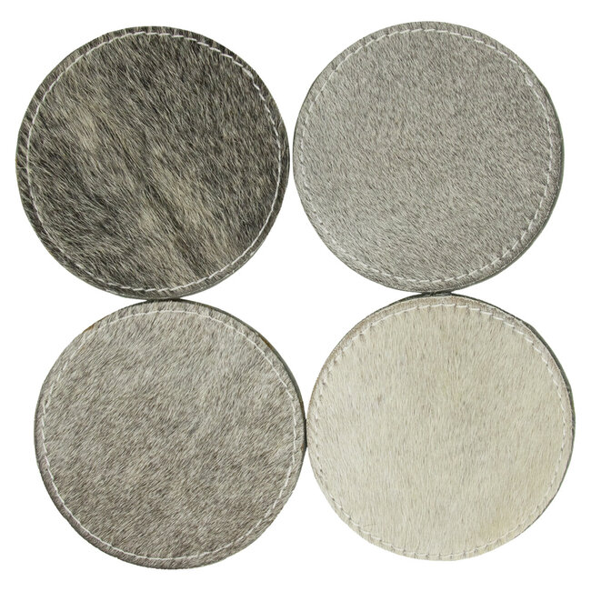 Mars & More onderzetter koehuid rond grijs 10cm (set of 4)