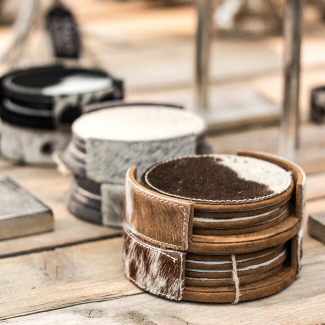 Mars & More onderzetter koehuid rond grijs 10cm (set of 4)