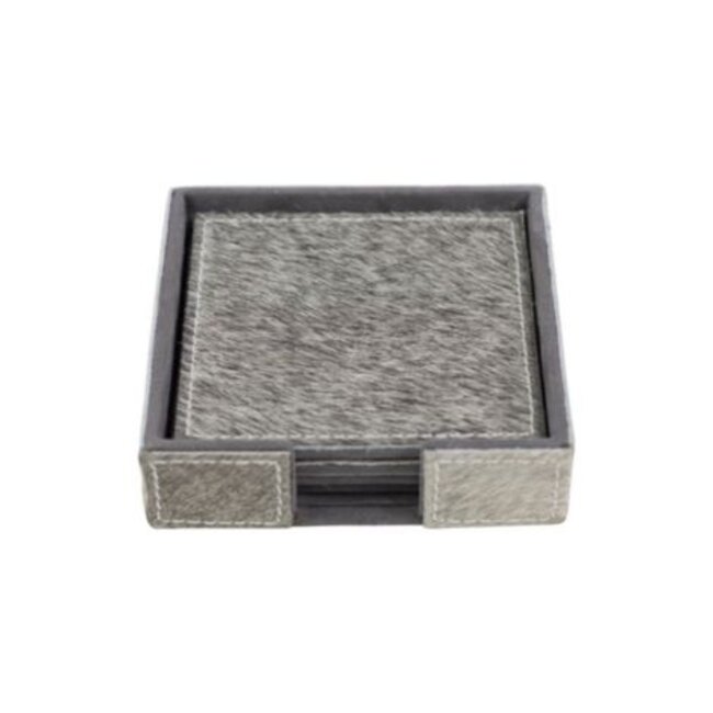 Mars & More onderzetter koehuid vierkant grijs 10cm (set of 4)