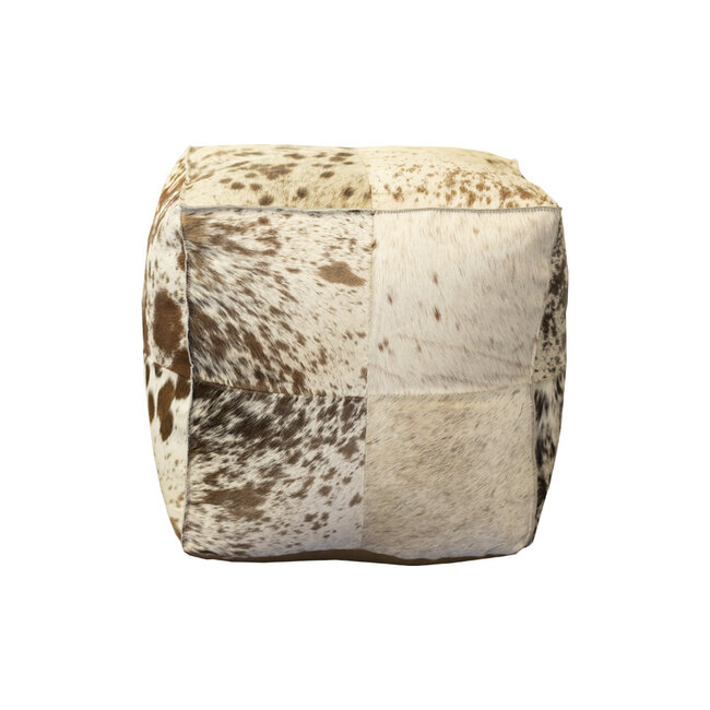 Mars & More poef koehuid vierkant bruin/wit 40cm