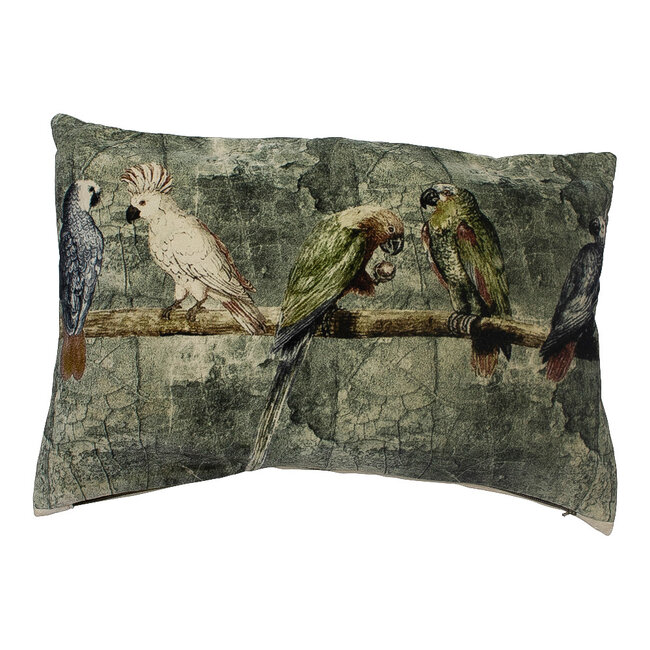 Mars & More groot kussen fluweel charming parkieten en kaketoes 40x60cm*