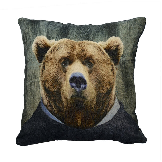 Mars & More kussen fluweel preppy bruine beer 45x45cm*