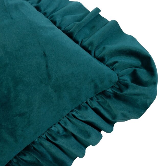 Mars & More kussen fluweel rouche petrol 45x45cm