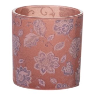 Mars & More Theelichthouder fluwelen bloemen roze medium 10cm