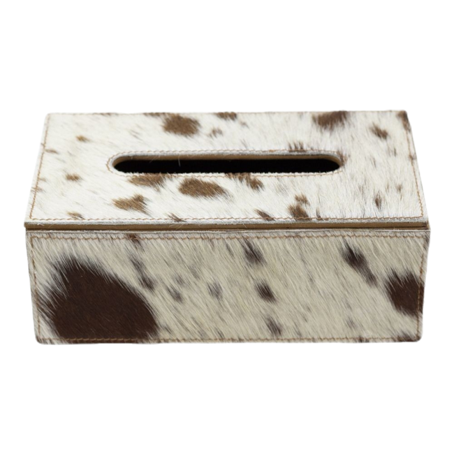 Mars & More tissuebox koehuid bruin/wit 25x14x9cm