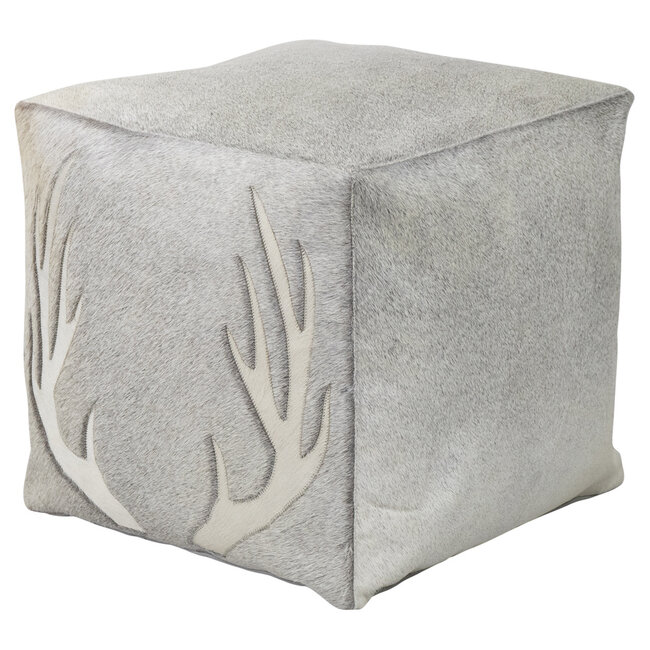 Mars & More poef koehuid vierkant gewei grijs 45x45x45cm