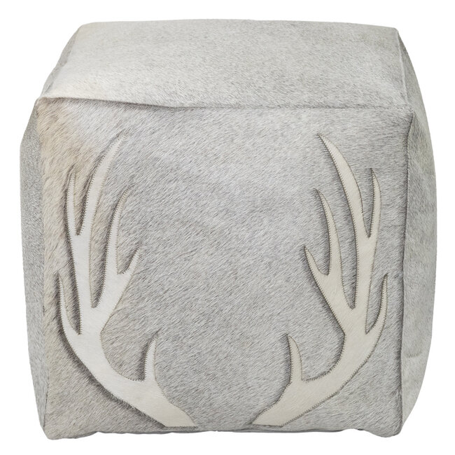 Mars & More poef koehuid vierkant gewei grijs 45x45x45cm