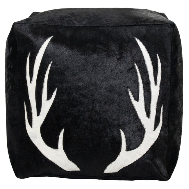 Mars & More poef koehuid vierkant gewei zwart 45x45x45cm