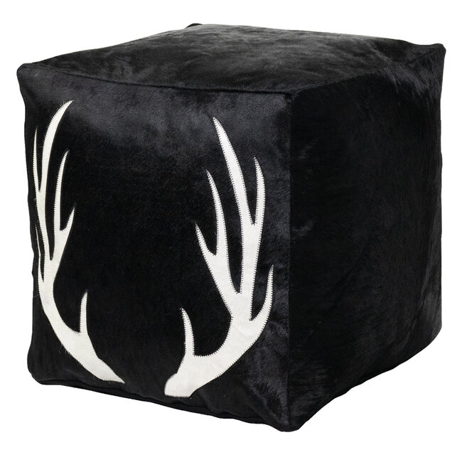 Mars & More poef koehuid vierkant gewei zwart 45x45x45cm