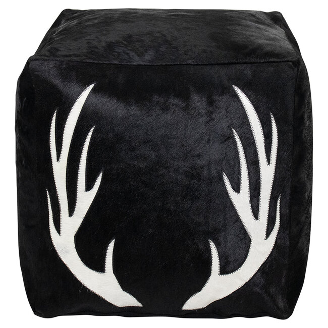 Mars & More poef koehuid vierkant gewei zwart 45x45x45cm