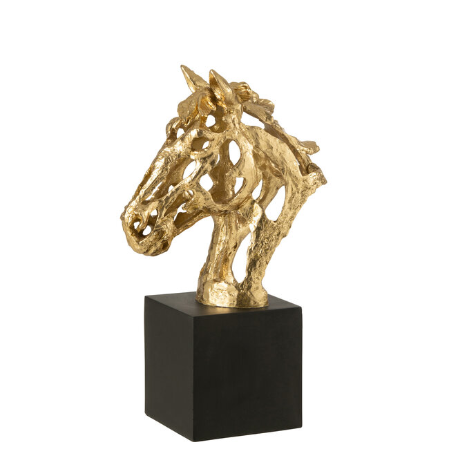 J-Line Paard op voet Polyresin goudkleurig/zwart groot