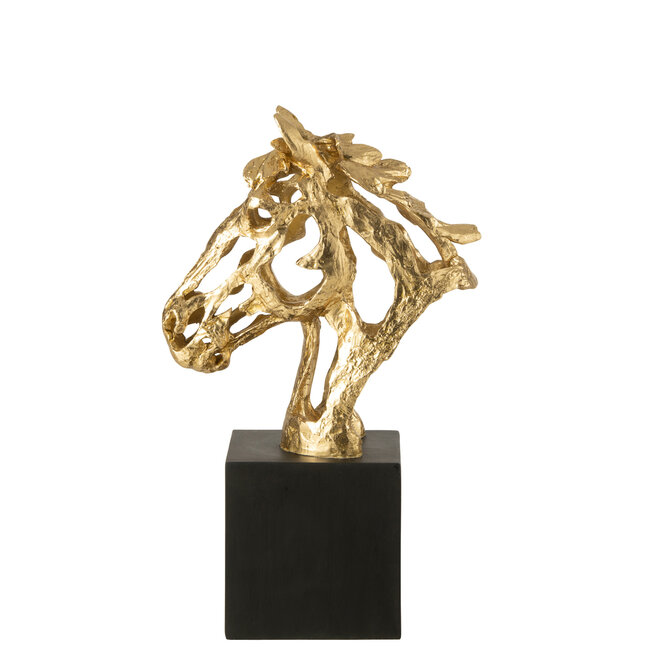J-Line Paard op voet Polyresin goudkleurig/zwart groot