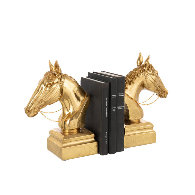 J-Line Set van 2 boekensteunen op voet Paardenhoofd Polyresin Goudkleurig