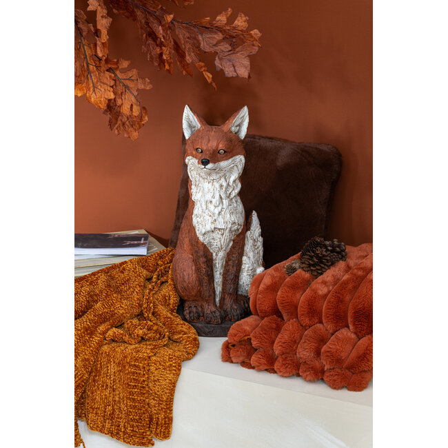 J-Line Vos op voetstuk zittend polyresin roestbruin/wit