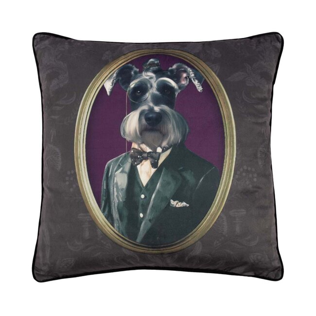 Mars & More Kussen Portret lijstje hond grijs 45x45cm