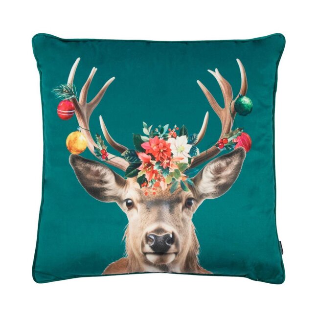 Mars & More Kussen Portret hert blauw 45x45cm