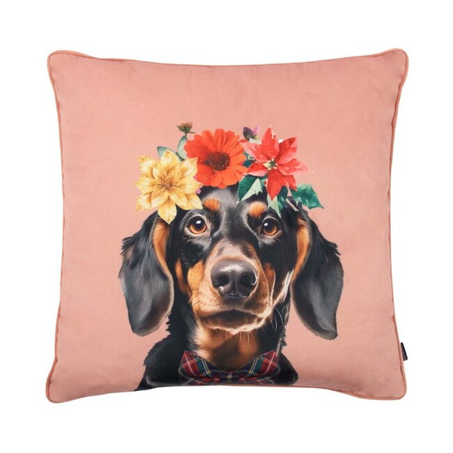 Mars & More Kussen Portret teckel roze 45x45cm