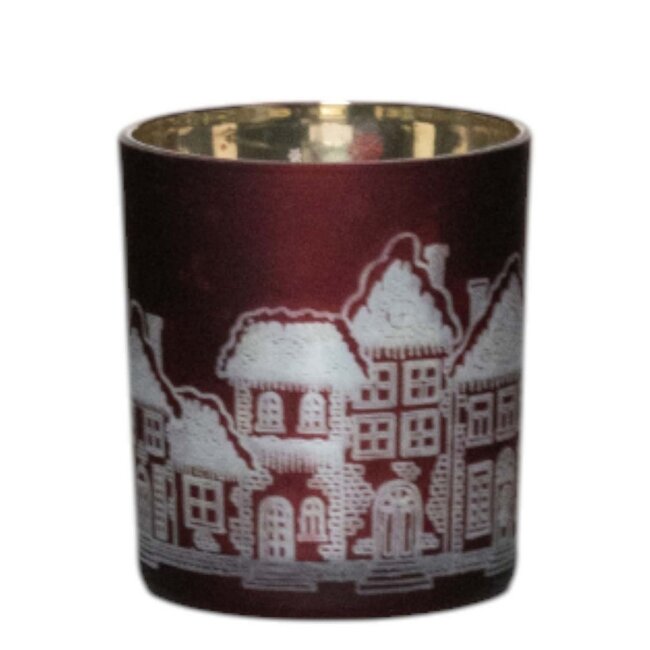 Mars & More Theelichthouder huizen rood klein 8cm