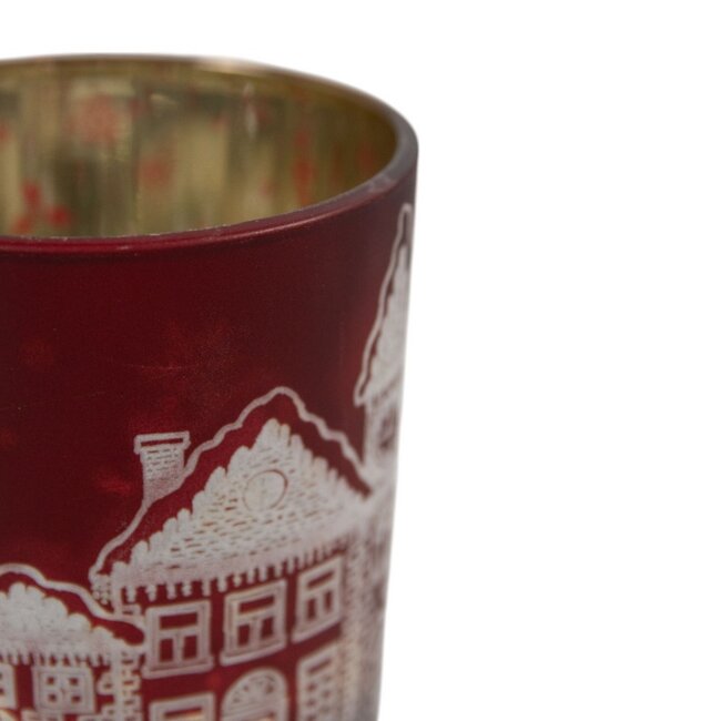 Mars & More Theelichthouder huizen rood klein 8cm