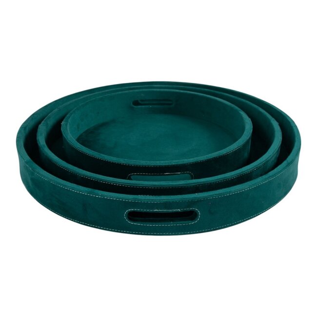 Mars & More Dienbladen rond fluweel petrol dia 30, 38, 45 cm (set of 3)