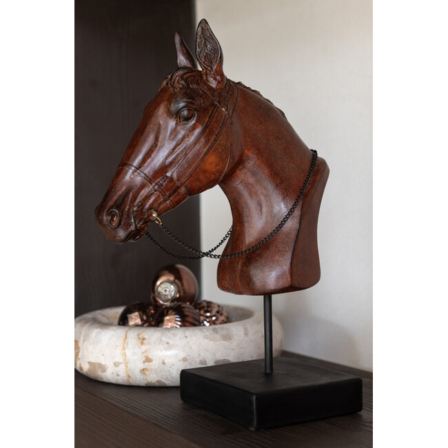 J-Line Paardenhoofd op standaard Polyresin donkerbruin klein