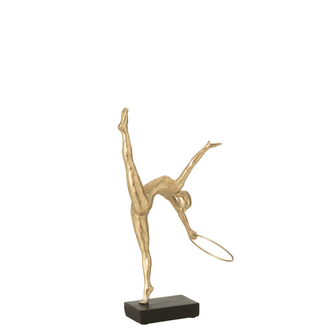 J-Line Gymnastring op voetstuk van hars, zwart/goudkleurig