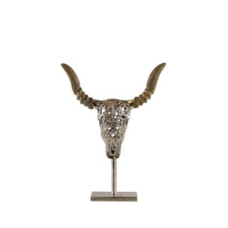 Mars & More schedel stier gegraveerd hout op standaard 27cm