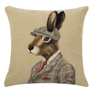 Mars & More gobelin kussen jagers pet haas 45x45cm