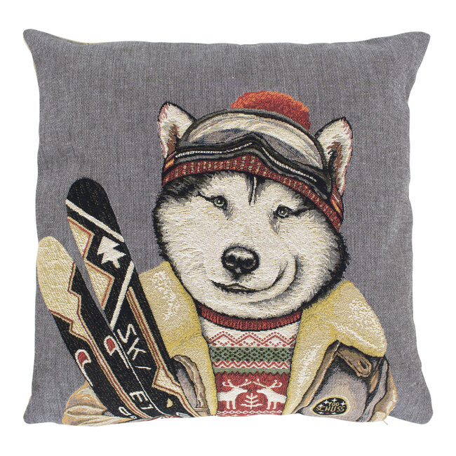 Mars & More gobelin kussen ski vrienden husky 45x45cm