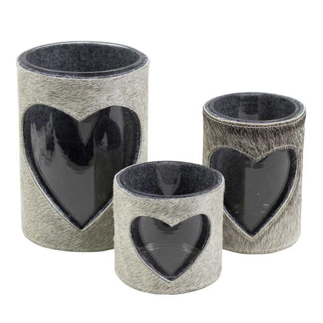 Mars & More windlicht koe hart grijs 20cm