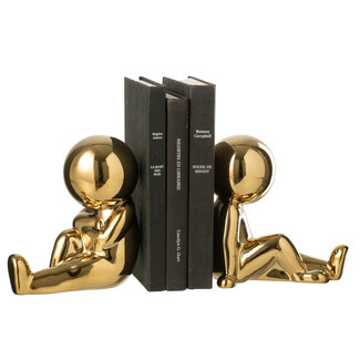 J-Line Set van 2 boekensteunen Marcel Stoneware Goudkleurig