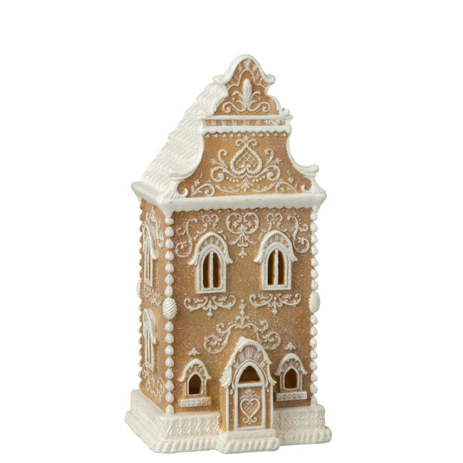 J-Line Peperkoek Led Huisje Limepowder Beige/Wit