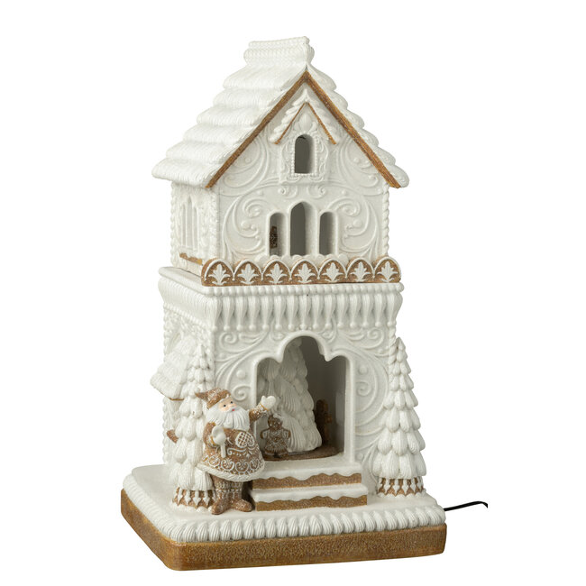 J-Line Peperkoek Led Huis + Kerstman Limepowder Beige/Wit