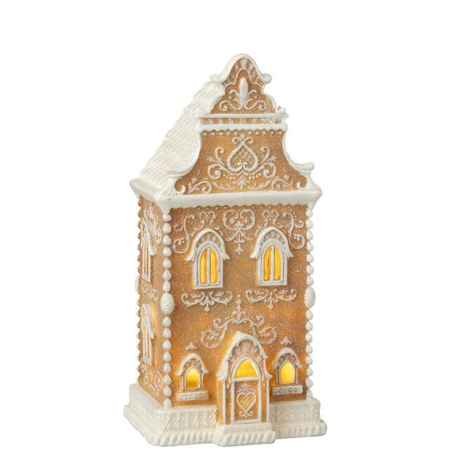 J-Line Peperkoek Led Huisje Limepowder Beige/Wit