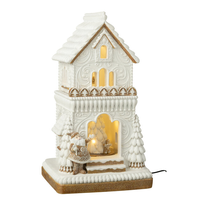 J-Line Peperkoek Led Huis + Kerstman Limepowder Beige/Wit