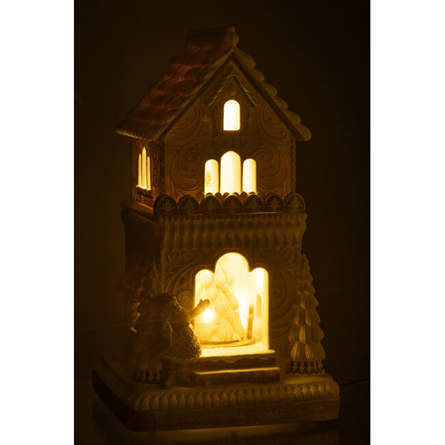 J-Line Peperkoek Led Huis + Kerstman Limepowder Beige/Wit