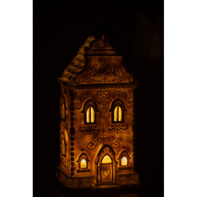 J-Line Peperkoek Led Huisje Limepowder Beige/Wit