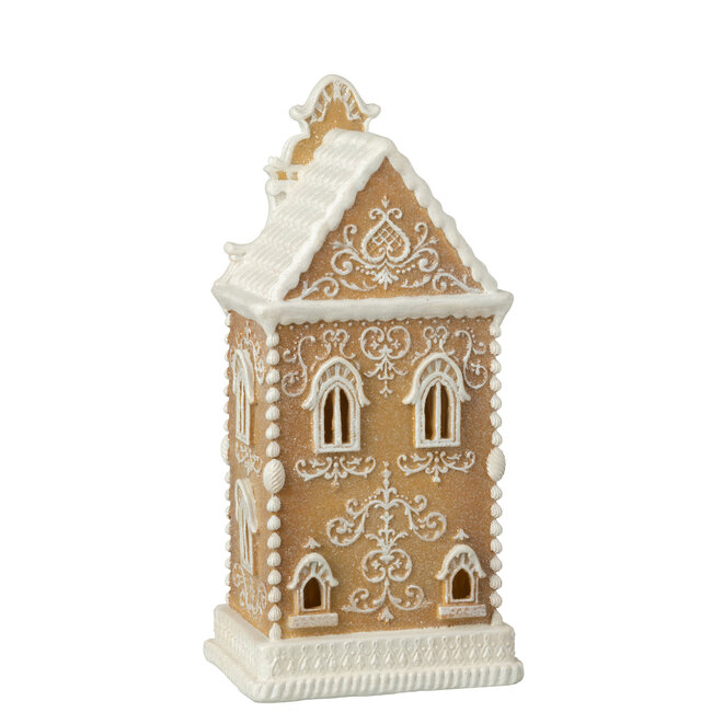 J-Line Peperkoek Led Huisje Limepowder Beige/Wit