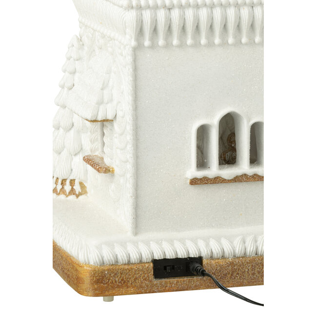 J-Line Peperkoek Led Huis + Kerstman Limepowder Beige/Wit