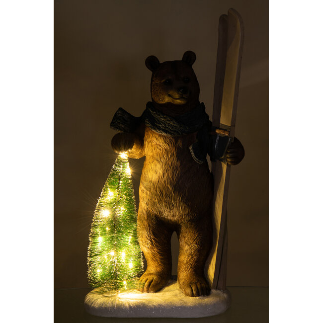 J-Line Bear Led Tree + Ski Limepowder Veelkleurig