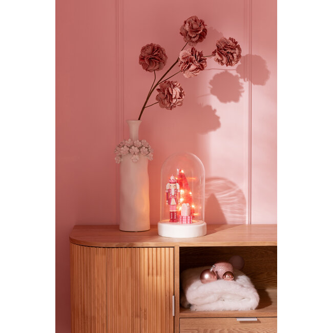 J-Line Decoratieve stolp Led Notenkraker + Boom + Cadeaus Limepowder Wit/Roze