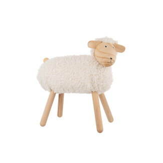 J-Line Schaap Decoratief Beukenhout/Imitatiebont Naturel/Off-White Groot