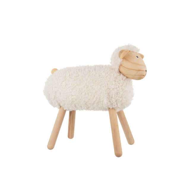 J-Line Schaap Decoratief Beukenhout/Imitatiebont Naturel/Off-White Groot