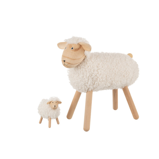 J-Line Schaap Decoratief Beukenhout/Imitatiebont Naturel/Off-White Groot