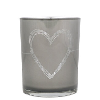 Mars & More Theelichthouder hart grijs medium 12cm