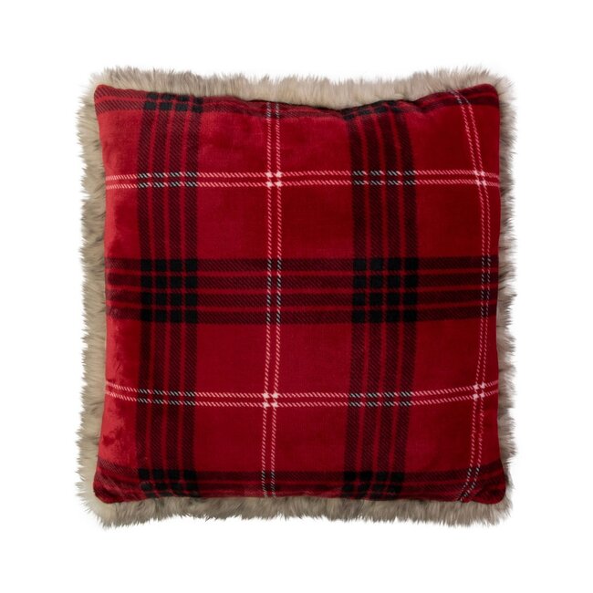 Mars & More Kussen ruit faux fur rood 50x50cm