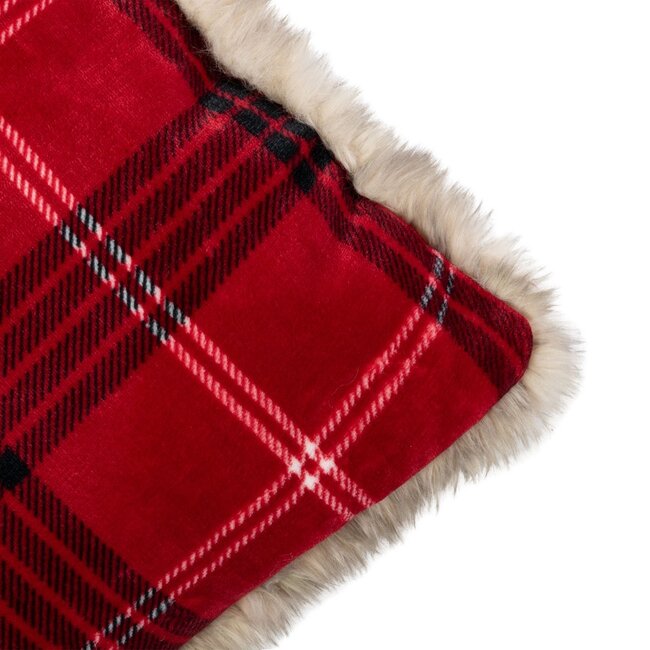 Mars & More Kussen ruit faux fur rood 50x50cm